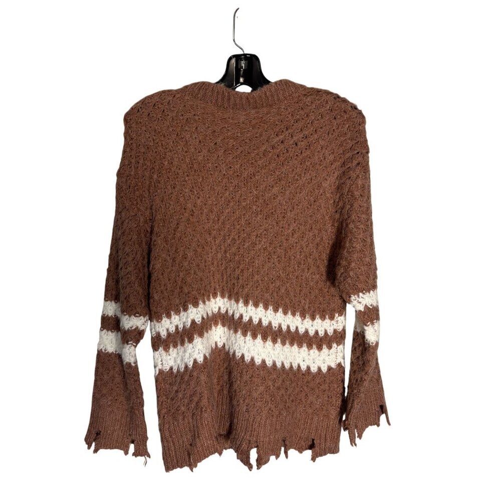 Distressed Knit Cardigan Sweater By Moon River S Brown & White Chevron Pattern - Picture 3 of 12
